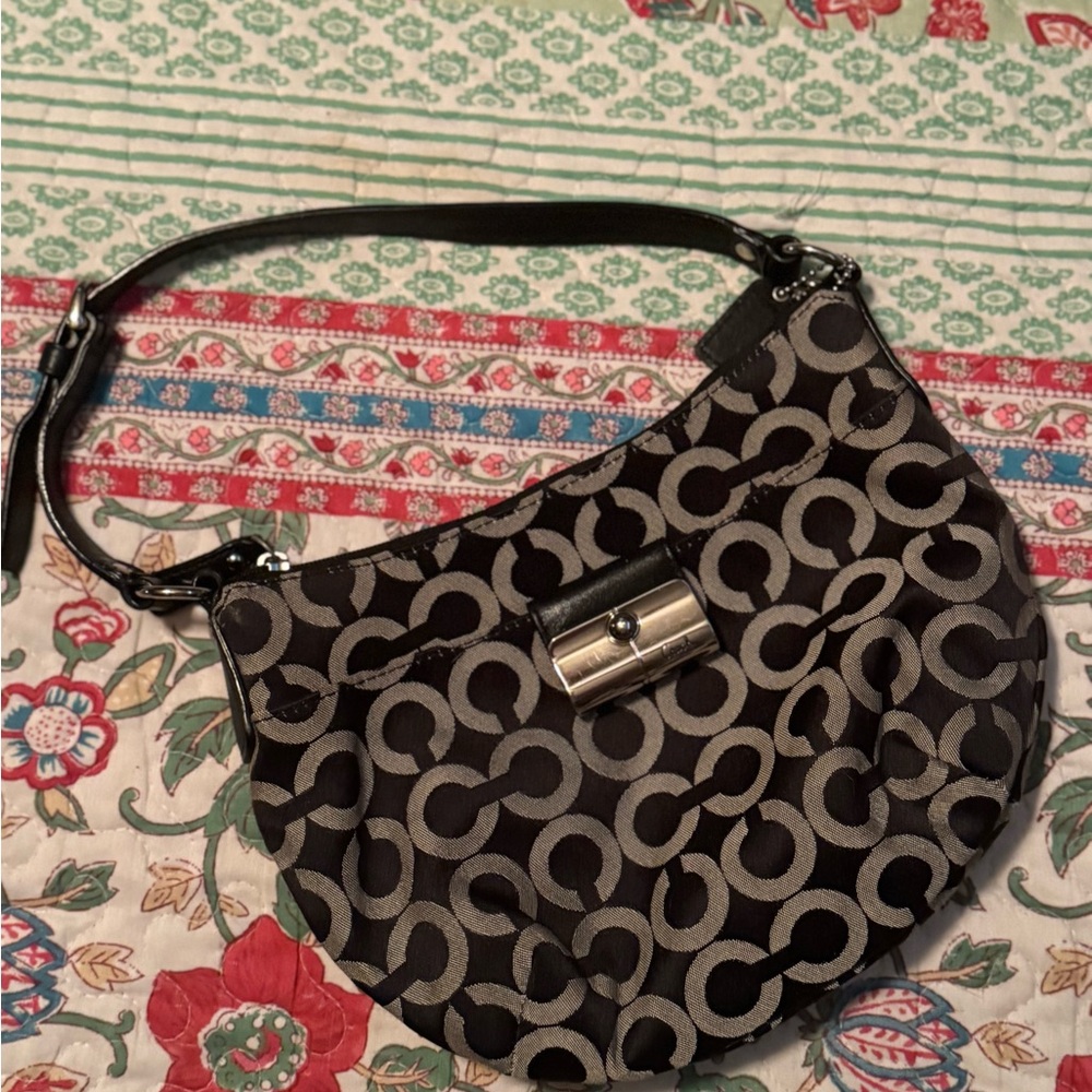 Coach Signature Black and Gray Shoulder Bag